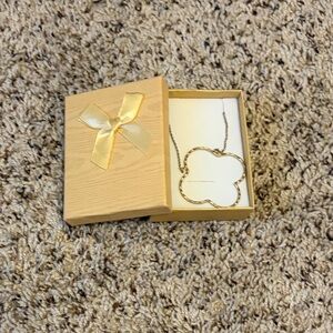 Gold Clover Pendant Necklace - Gold Tone